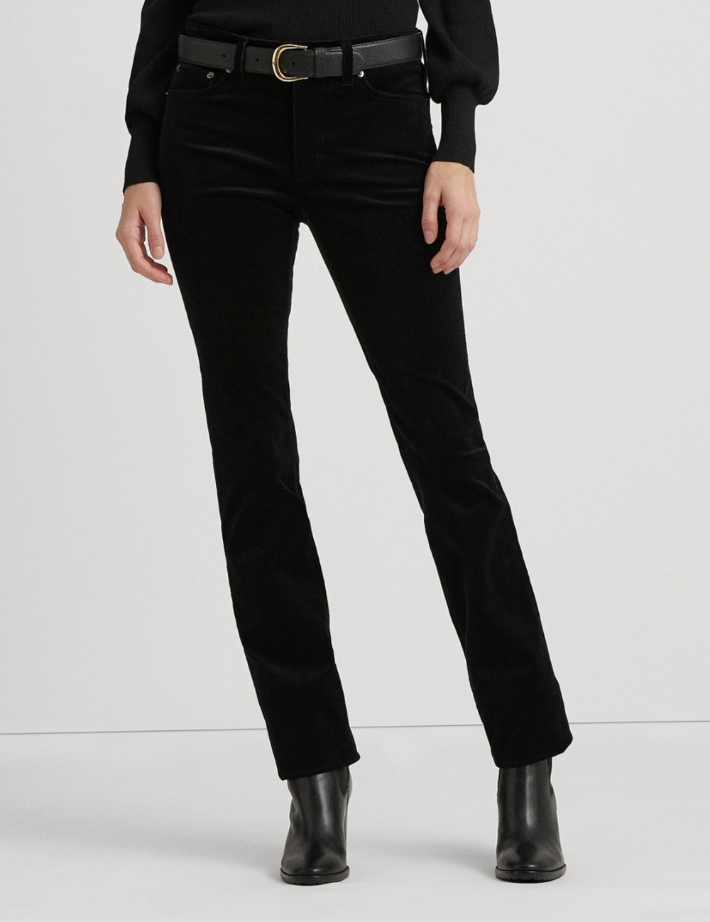 Lauren Ralph Lauren Women Corduroy Mid Rise Straight Pants Black Petite Size 12P